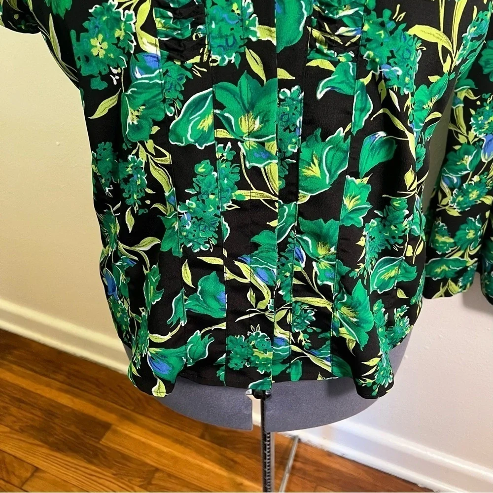 Vintage Sag Harbor Women's Size 16 Skirt Set Black Green Blue Tropical Floral